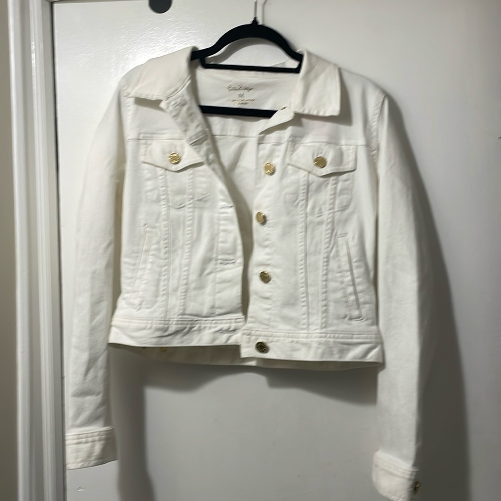 Lilly Pulitzer White Cropped Denim Jacket with Gold-Tone Buttons